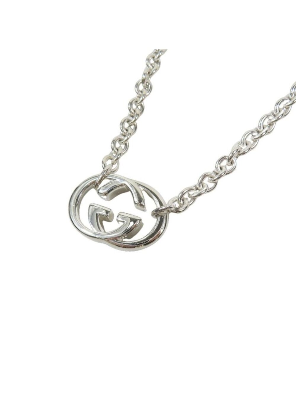 Gucci Polished Interlocking Logo Chain Necklace GG Pendant Silver - Picture 2 of 9